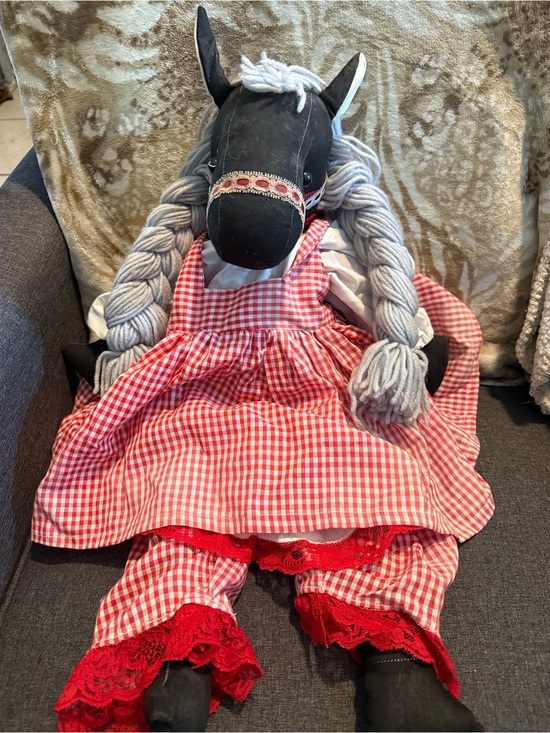 Other - Handmade Black Horse Rag Doll in Red Gingham Dress